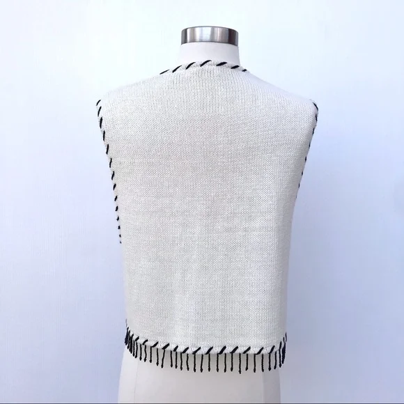 Vintage 80’s southwestern embroidered cactus native tassel sweater vest top - Picture 6 of 7